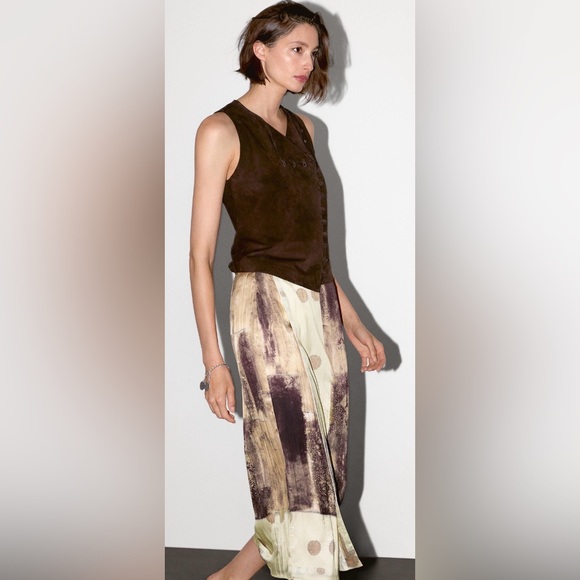 NWT [Massimo Dutti] Luxury Flowing Satin Printed Midi Elastic Skirt Women’s XS - Picture 5 of 15